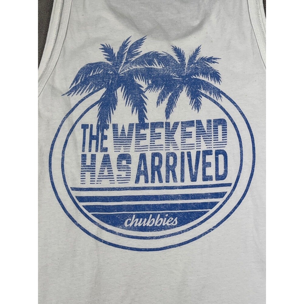 Chubbies Tank Top TShirt Mens Large White Blue The Weekend Has Arrived
